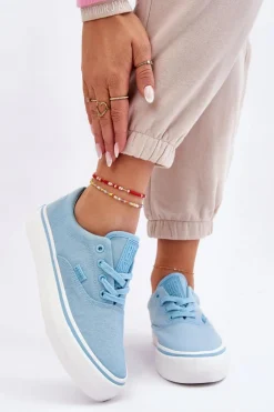 Materiałowe Tenisówki Na Platformie Big Star LL274146 Jasnoniebieskie