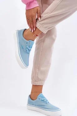 Materiałowe Tenisówki Na Platformie Big Star LL274146 Jasnoniebieskie