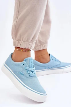 Materiałowe Tenisówki Na Platformie Big Star LL274146 Jasnoniebieskie