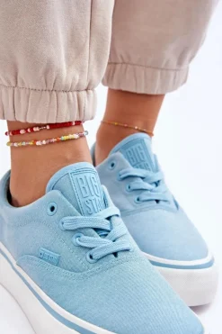 Materiałowe Tenisówki Na Platformie Big Star LL274146 Jasnoniebieskie