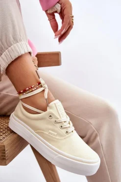 Materiałowe Tenisówki Na Platformie Big Star LL274144 Jasnożółte