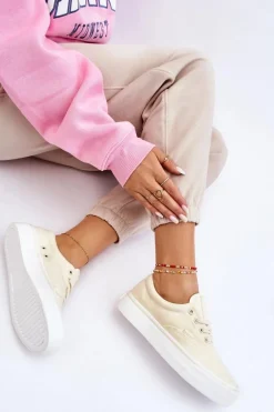 Materiałowe Tenisówki Na Platformie Big Star LL274144 Jasnożółte