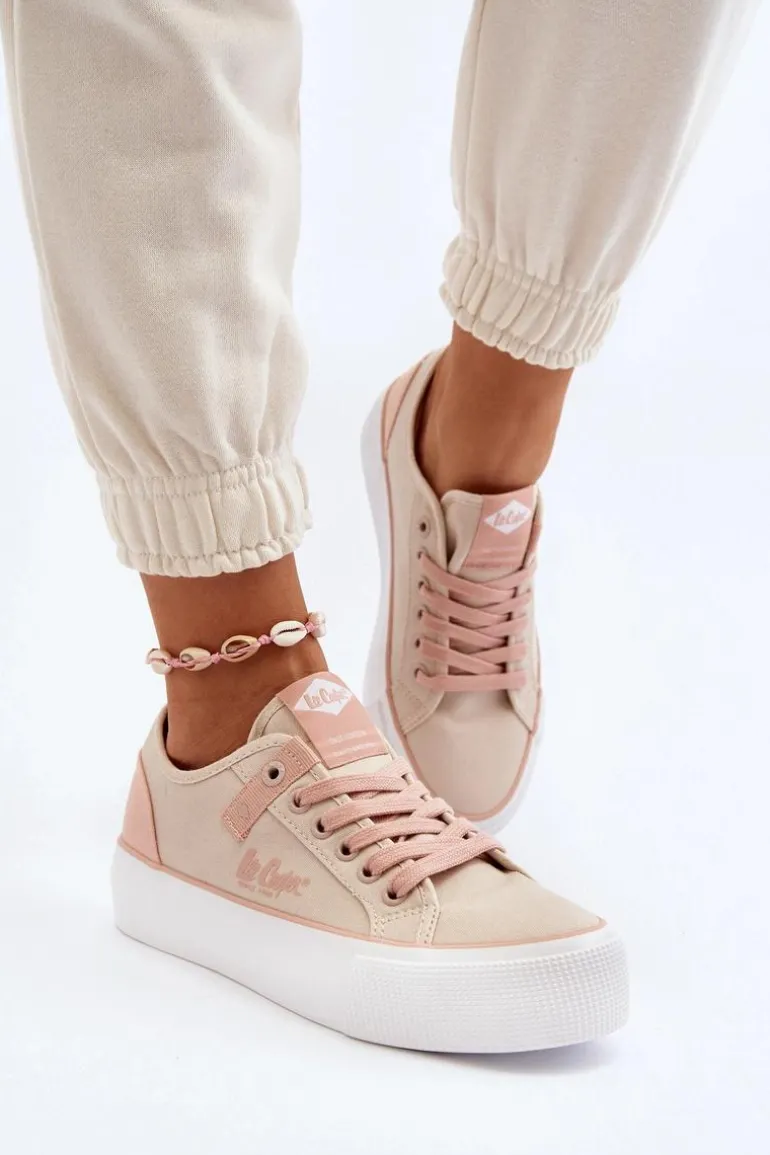 Materiałowe Trampki Damskie Lee Cooper LCW-24-31-2196 Beżowe