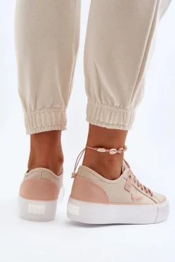 Materiałowe Trampki Damskie Lee Cooper LCW-24-31-2196 Beżowe