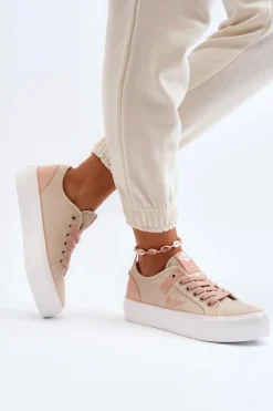 Materiałowe Trampki Damskie Lee Cooper LCW-24-31-2196 Beżowe