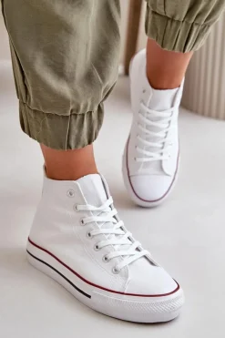 Materiałowe Trampki Damskie Za Kostkę Białe Onaria