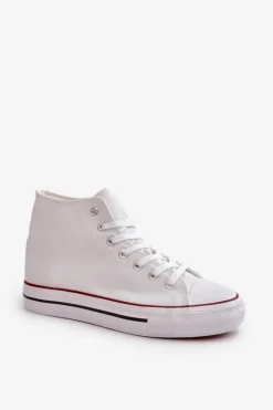 Materiałowe Trampki Damskie Za Kostkę Białe Onaria