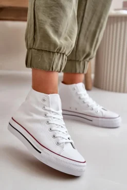 Materiałowe Trampki Damskie Za Kostkę Białe Onaria