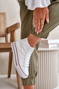 Materiałowe Trampki Damskie Za Kostkę Białe Onaria