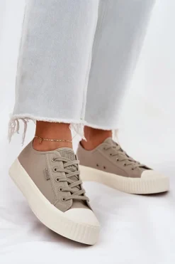 Materiałowe Trampki Damskie Na Platformie Big Star RR274779 Szare