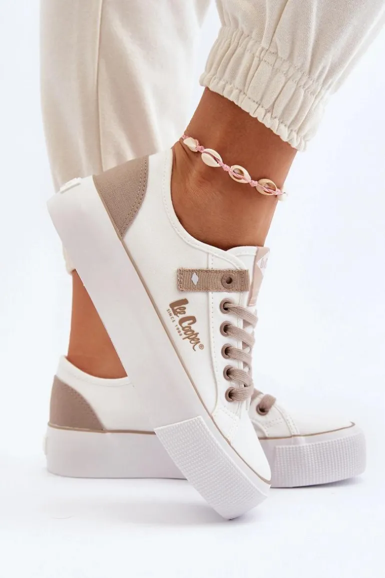 Materiałowe Trampki Damskie Lee Cooper LCW-24-31-2198 Białe