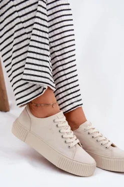 Materiałowe Trampki Damskie Big Star RR274407 Beżowe