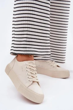 Materiałowe Trampki Damskie Big Star RR274407 Beżowe