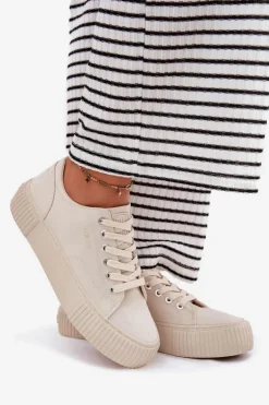 Materiałowe Trampki Damskie Big Star RR274407 Beżowe