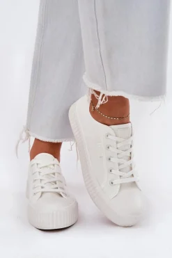 Materiałowe Trampki Damskie Na Platformie Big Star RR274776 Białe