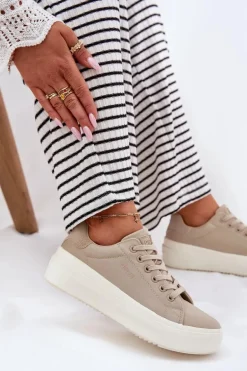 Materiałowe Trampki Damskie Na Platformie Big Star RR274465 Beżowe