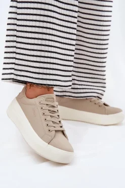 Materiałowe Trampki Damskie Na Platformie Big Star RR274465 Beżowe