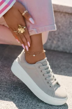 Materiałowe Trampki Damskie Na Platformie Big Star RR274465 Beżowe