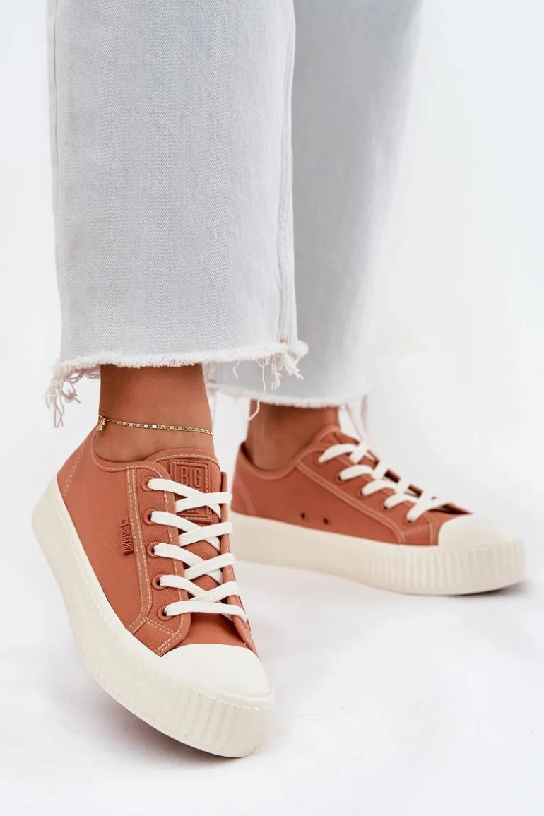 Materiałowe Trampki Damskie Na Platformie Big Star RR274778 Pomarańczowe