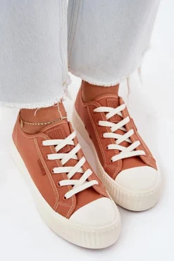 Materiałowe Trampki Damskie Na Platformie Big Star RR274778 Pomarańczowe