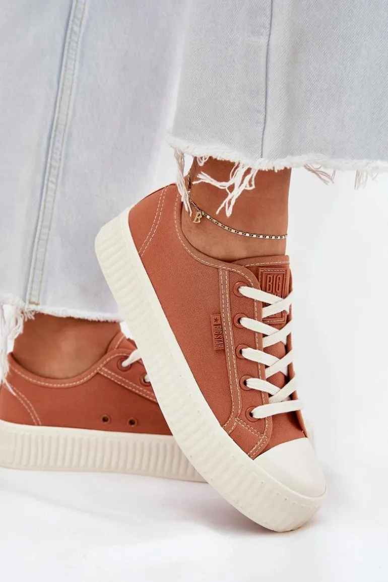 Materiałowe Trampki Damskie Na Platformie Big Star RR274778 Pomarańczowe