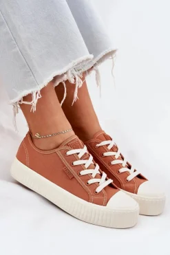 Materiałowe Trampki Damskie Na Platformie Big Star RR274778 Pomarańczowe