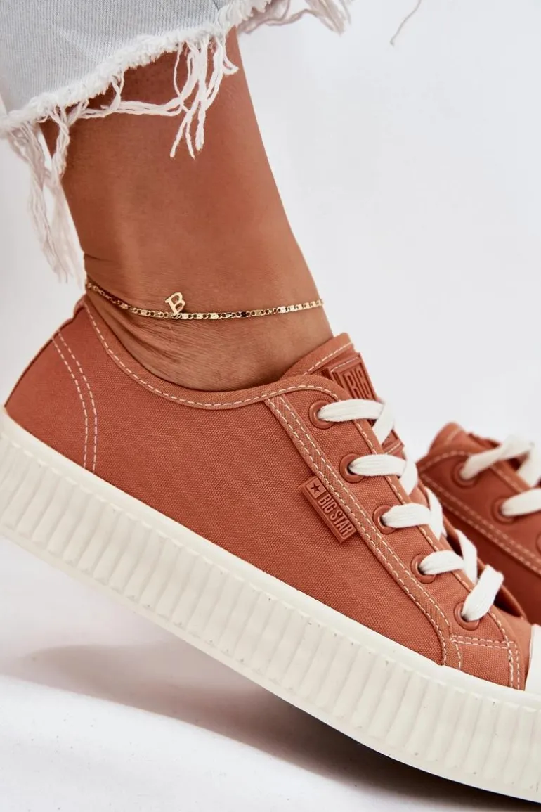 Materiałowe Trampki Damskie Na Platformie Big Star RR274778 Pomarańczowe