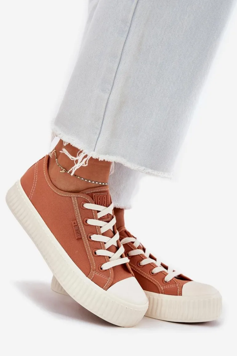 Materiałowe Trampki Damskie Na Platformie Big Star RR274778 Pomarańczowe