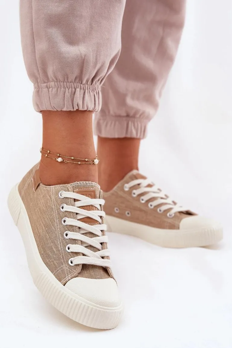 Materiałowe Trampki Damskie Big Star RR274795 Beżowe