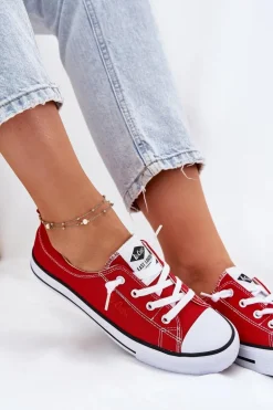 Materiałowe Trampki Damskie Lee Cooper LCW-25-02-3298L Czerwone