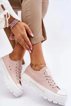 Materiałowe Trampki Na Platformie Big Star LL274151 Nude