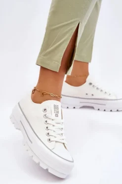 Materiałowe Trampki Na Platformie Big Star LL274150 Białe