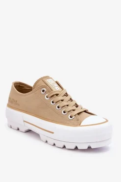 Materiałowe Trampki Na Platformie Big Star LL274154 Beżowe