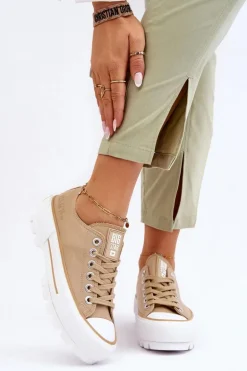 Materiałowe Trampki Na Platformie Big Star LL274154 Beżowe