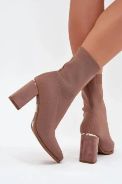 Materiałowe Wsuwane Botki Damskie Na Słupku Beżowe Virelle