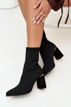 Materiałowe Wsuwane Botki Damskie Na Słupku Czarne Virelle