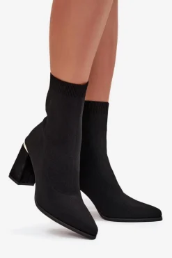 Materiałowe Wsuwane Botki Damskie Na Słupku Czarne Virelle