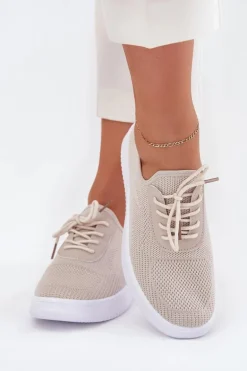 Materiałowe Wsuwane Buty Sportowe Na Platformie Damskie Beżowe Kalyra