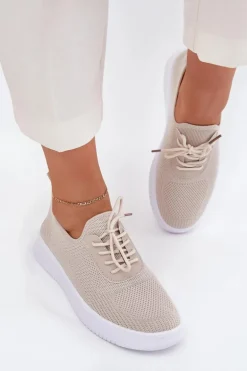 Materiałowe Wsuwane Buty Sportowe Na Platformie Damskie Beżowe Kalyra