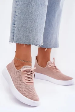 Materiałowe Wsuwane Buty Sportowe Na Platformie Damskie Różowe Kalyra