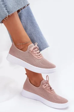 Materiałowe Wsuwane Buty Sportowe Na Platformie Damskie Różowe Kalyra