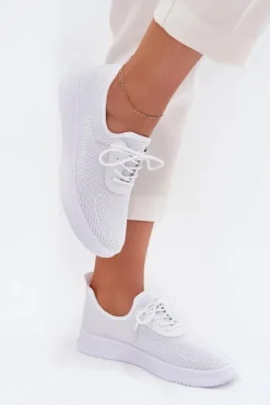 Materiałowe Wsuwane Buty Sportowe Na Platformie Damskie Białe Kalyra