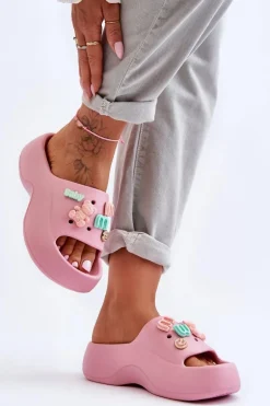 Miękkie Damskie Piankowe Klapki Z Ozdobami Różowe Lorie