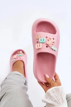 Miękkie Damskie Piankowe Klapki Z Ozdobami Różowe Lorie