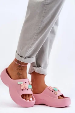 Miękkie Damskie Piankowe Klapki Z Ozdobami Różowe Lorie