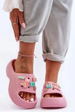 Miękkie Damskie Piankowe Klapki Z Ozdobami Różowe Lorie