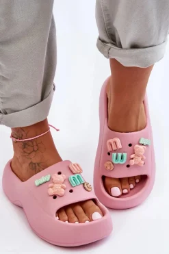 Miękkie Damskie Piankowe Klapki Z Ozdobami Różowe Lorie