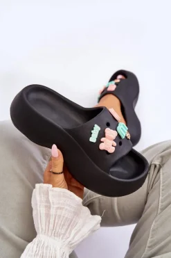 Miękkie Damskie Piankowe Klapki Z Ozdobami Czarne Lorie