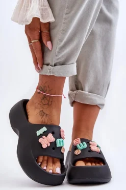 Miękkie Damskie Piankowe Klapki Z Ozdobami Czarne Lorie