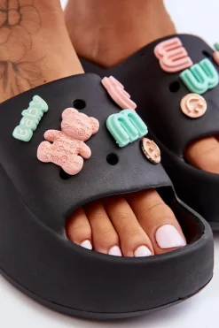 Miękkie Damskie Piankowe Klapki Z Ozdobami Czarne Lorie